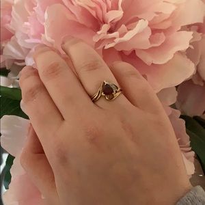 Ring - Solid 10K Gold, Genuine Garnet & Diamonds